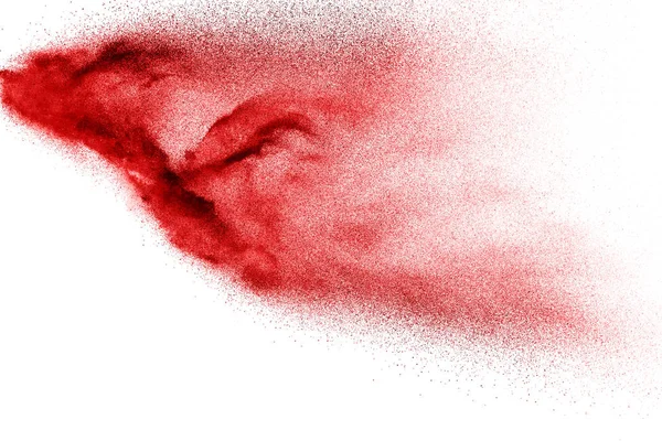 Abstrakter Roter Staub Spritzte Auf Weißem Hintergrund Rotes Pulver Explosion — Stockfoto