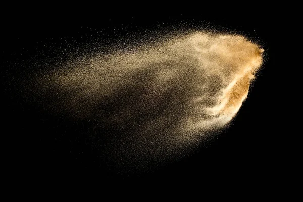 Bruin Gekleurd Zand Spetteren Tegen Donkere Achtergrond Droge Rivierzand Explosie — Stockfoto