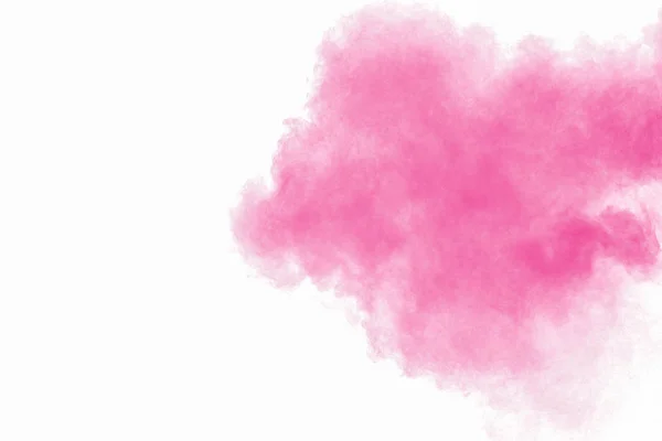 摘要粉红粉末在白色背景下爆炸 粉红灰飞溅的冻结运动 — 图库照片