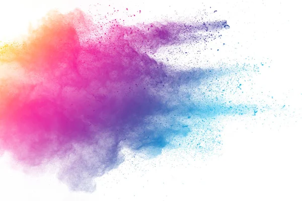 Abstract Multicolored Powder Splatted White Background Freeze Motion Color Powder — Stock Photo, Image