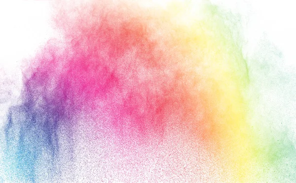 Абстрактный Разноцветный Порошок Брызгает Белом Фоне Замораживает Движение Цветного Порошка — стоковое фото
