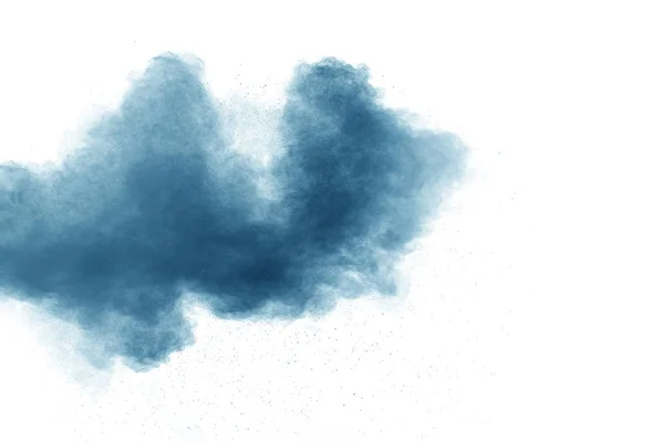 Bizarre Formes Poudre Bleue Explosent Nuage Sur Fond Blanc Lancement — Photo