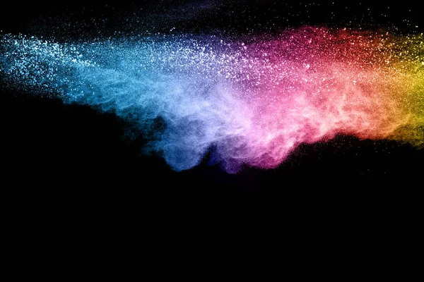 Kolorowe Tło Pastelowej Eksplozji Proszku Tęczowy Kolor Pyłu Splash Czarnym — Zdjęcie stockowe
