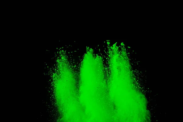 Explosion Particules Poussière Verte Sur Fond Noir — Photo