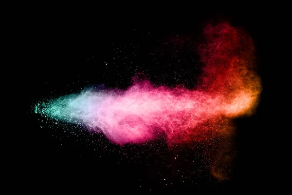 Multi Explosão Partículas Coloridas Fundo Preto Respingo Poeira Colorido — Fotografia de Stock
