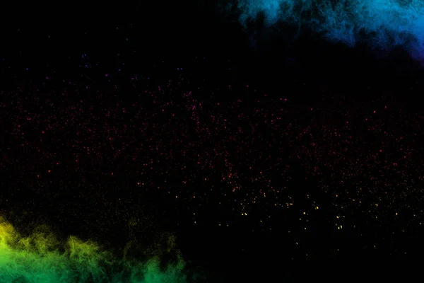 Siyah Arka Plan Üzerinde Çok Renkli Toz Patlama Koyu Arka — Stok fotoğraf
