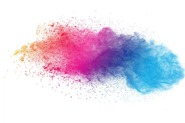 Kleurrijke Poeder Explosie Witte Achtergrond Abstract Pastelkleurige Stofdeeltjes Spatten — Stockfoto