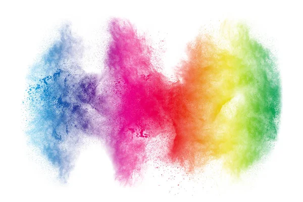 Kleurrijke Poeder Explosie Witte Achtergrond Abstract Pastelkleurige Stofdeeltjes Spatten — Stockfoto