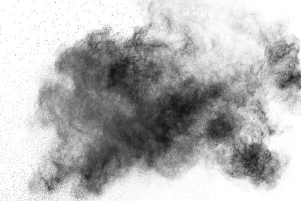 Esplosione Polvere Nera Sfondo Bianco Carbone Particelle Polvere Nube Nell — Foto Stock