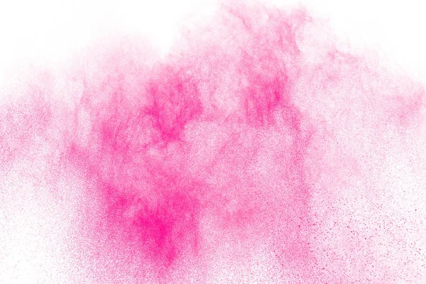 Pink powder explosion on white background.Pink dust splash cloud