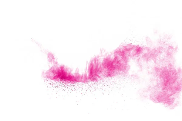 Rosa Pulverexplosion auf weißem Hintergrund. rosa Staubspritzer. — Stockfoto