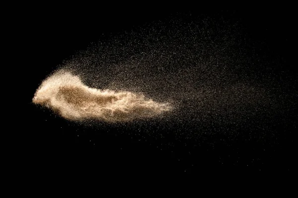 Droge Rivier Zand Explosie Geïsoleerd Zwarte Achtergrond Abstract Zand Bewolkt — Stockfoto