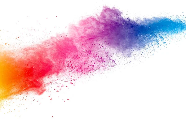 Färgglada Pulver Explosion Vit Bakgrund Pastell Färg Damm Partikel Stänk — Stockfoto