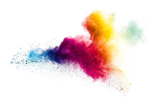 Colorful Powder Explosion White Background Pastel Color Dust Particle Splashing — Stock Photo, Image