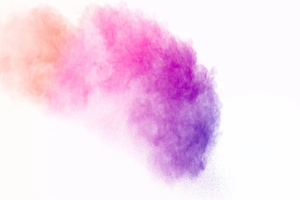Kleurrijke Poeder Explosie Witte Achtergrond Pastel Kleurstof Deeltjes Spatten — Stockfoto