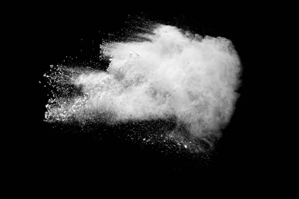 Vitt Pulver Explosion Isolerad Svart Bakgrund Vitt Damm Partiklar Splash — Stockfoto