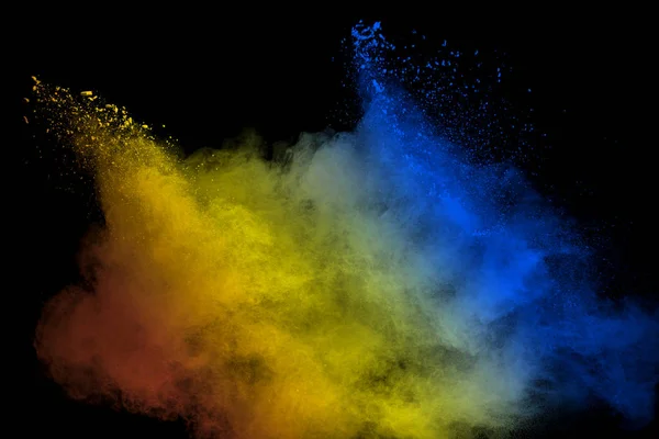 Explosión Polvo Multicolor Abstracta Sobre Fondo Negro Partículas Polvo Azul —  Fotos de Stock