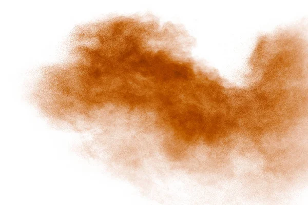 Nubi Esplosione Polvere Marrone Particelle Marroni Schizzate Sfondo Bianco — Foto Stock