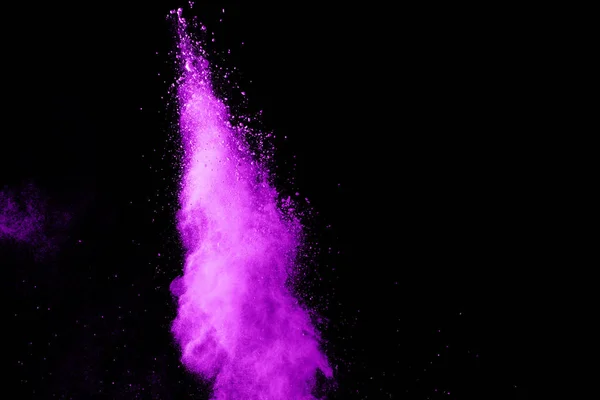 Color Púrpura Nube Salpicadura Polvo Aislado Sobre Fondo Negro — Foto de Stock