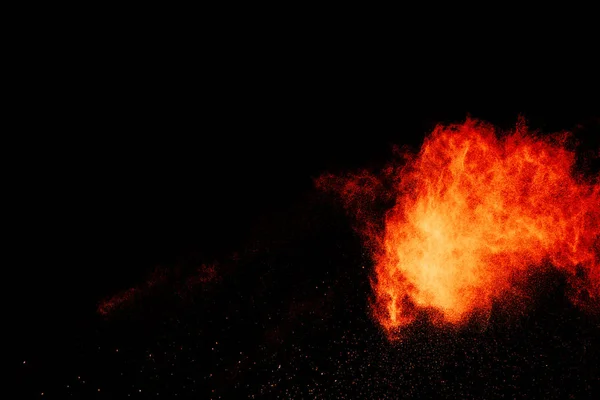 Red Orange Color Powder Explosion Cloud Isolated Black Background — Stock Photo, Image