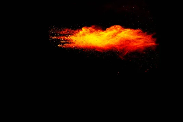 Rosso Arancio Colore Polvere Esplosione Nube Isolato Sfondo Nero — Foto Stock