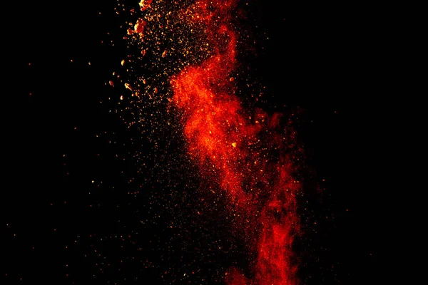 Rosso Arancio Colore Polvere Esplosione Nube Isolato Sfondo Nero — Foto Stock
