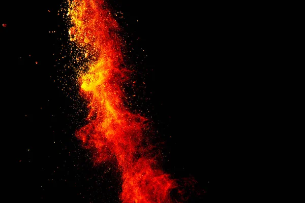 Red Orange Color Powder Explosion Cloud Isolated Black Background — Stock Photo, Image