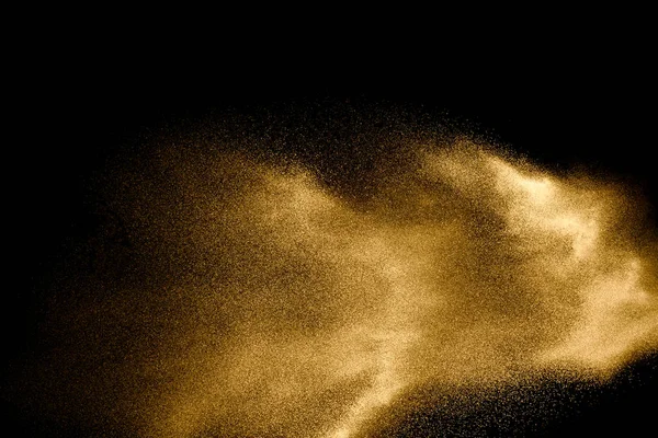 Zand Explosie Geïsoleerd Zwarte Achtergrond Freeze Beweging Van Sandy Dust — Stockfoto