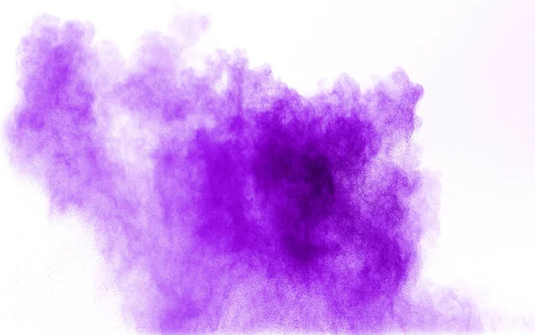 Fioletowy Wybuch Cząstek Białym Tle Zamrożenie Ruchu Purpurowego Pyłu Splash — Zdjęcie stockowe