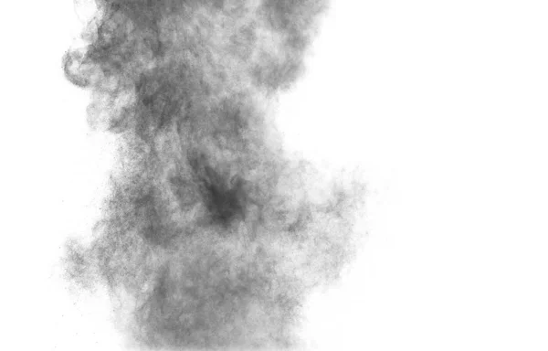 Svart Krutt Eksplosjon Mot Hvit Bakgrunn Kullstøv Partikler Skyer Luften – stockfoto