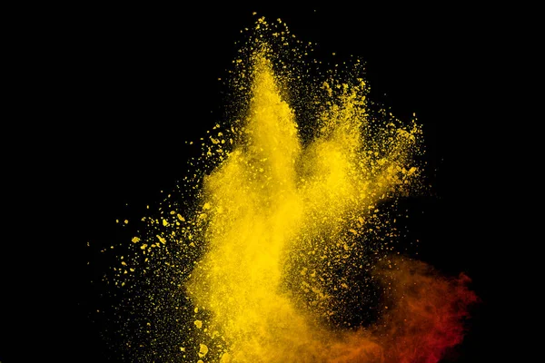 Nube Explosión Polvo Rojo Amarillo Sobre Fondo Negro Congelar Movimiento —  Fotos de Stock