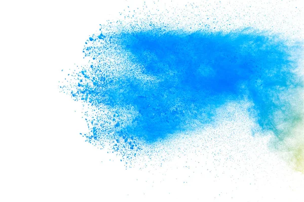 Дивні Форми Синього Порошку Вибухають Хмарою Білому Тлі Запущені Частинки — стокове фото