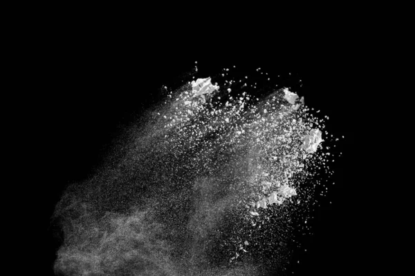 Explosión Polvo Blanco Aislado Sobre Fondo Negro Partículas Polvo Blanco — Foto de Stock