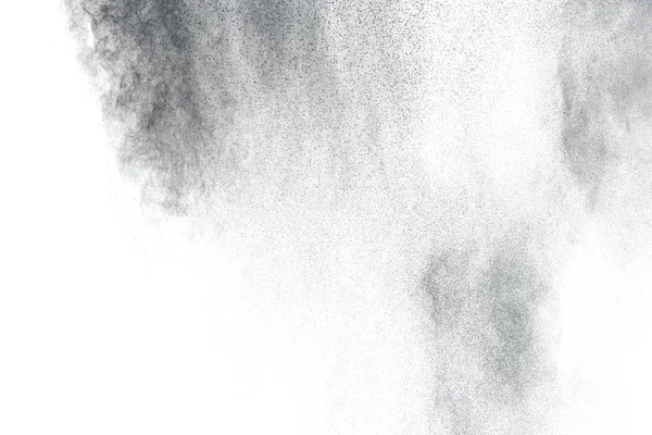 Beyaz Arka Planda Kara Barut Patlaması Kara Toz Parçacıkları Sıçrıyor — Stok fotoğraf
