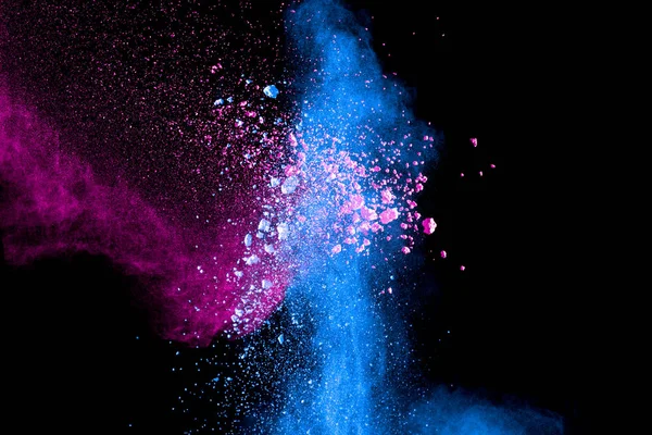 Explosion Von Rosa Blau Gefärbtem Pulver Isoliert Auf Schwarzem Hintergrund — Stockfoto