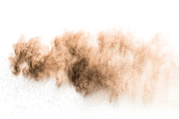 Congelar Movimento Marrom Explodindo Projeto Abstrato Nuvem Poeira Marrom Contra — Fotografia de Stock