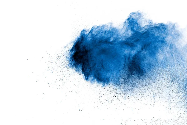 Blaue Farbe Pulver Explosion Wolke Auf Weißem Background Closeup Von — Stockfoto