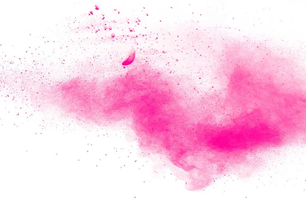 Esplosione Astratta Polvere Rosa Sfondo Bianco Movimento Congelamento Spruzzi Polvere — Foto Stock