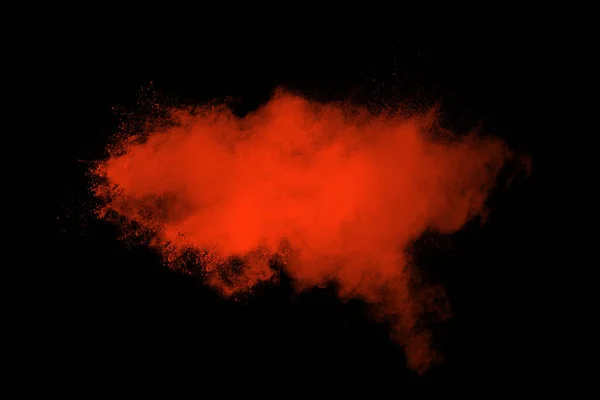 Esplosione Polvere Colore Rosso Sfondo Nero Movimento Congelamento Particelle Polvere — Foto Stock