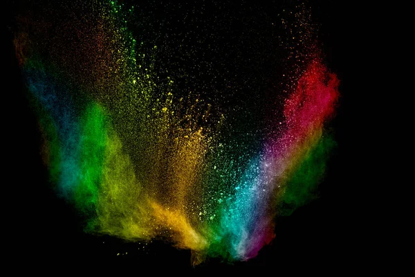 Взрыв Разноцветного Порошка Черном Фоне — стоковое фото
