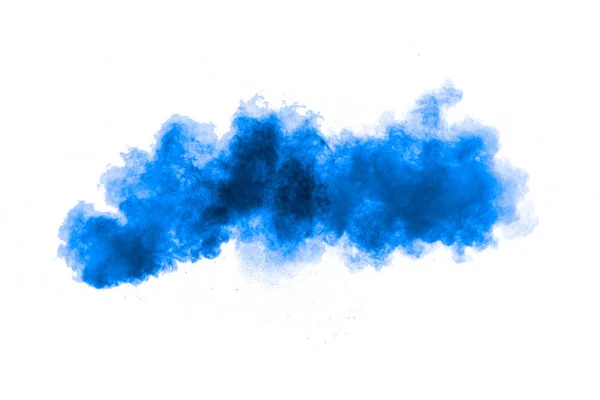 Bizarre Vormen Van Blauw Poeder Ontploffen Wolk Witte Achtergrond Blauwe — Stockfoto