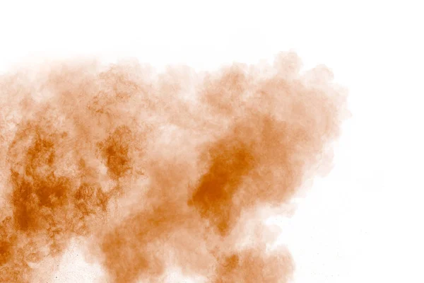 Πορτοκαλί Σκόνη Έκρηξη Λευκό Φόντο Πορτοκαλί Χρώμα Σκόνη Σύννεφα Πιτσιλίσματος — Φωτογραφία Αρχείου