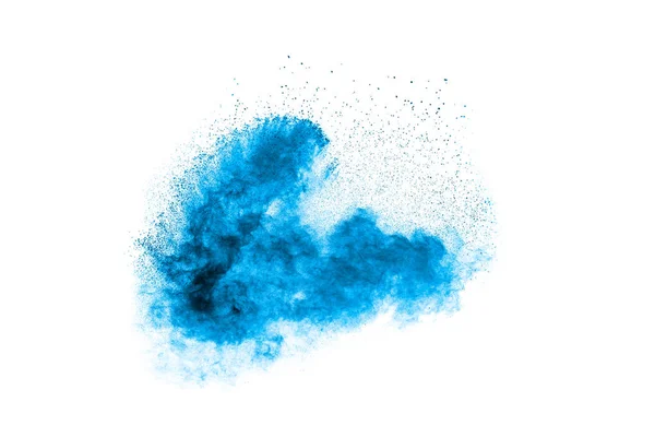 パウダー ブルーの奇妙な形は 白い背景の雲を爆発します 青い粉塵飛散を開始 — ストック写真