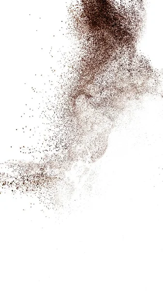 Polvere Marrone Profondo Esplosione Polvere Cadere Contro Sfondo Bianco — Foto Stock