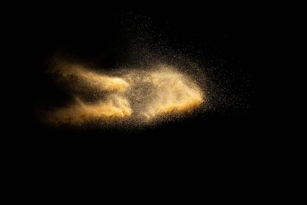 Abstracte Wolkenbeweging Wazig Zand Achtergrond Zandexplosie Geïsoleerd Donkere Achtergrond — Stockfoto