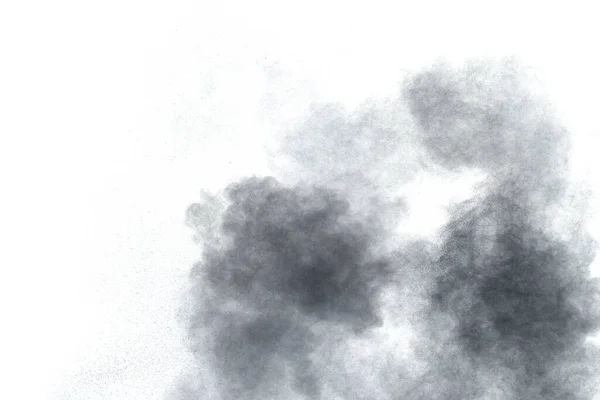 Beyaz Arka Planda Kara Barut Patlaması Kara Toz Parçacıkları Sıçrıyor — Stok fotoğraf