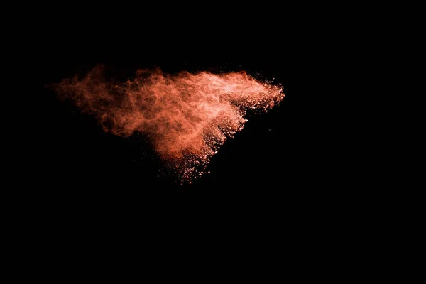Πορτοκαλί Χρώμα Σκόνη Έκρηξη Μαύρο Φόντο — Φωτογραφία Αρχείου
