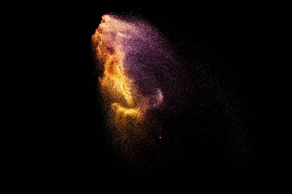 Astratto Esplosione Sabbia Multicolore Isolato Sfondo Nero — Foto Stock