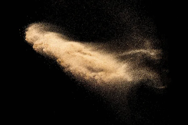 Bruine Kleur Zand Plons Tegen Zwarte Achtergrond — Stockfoto