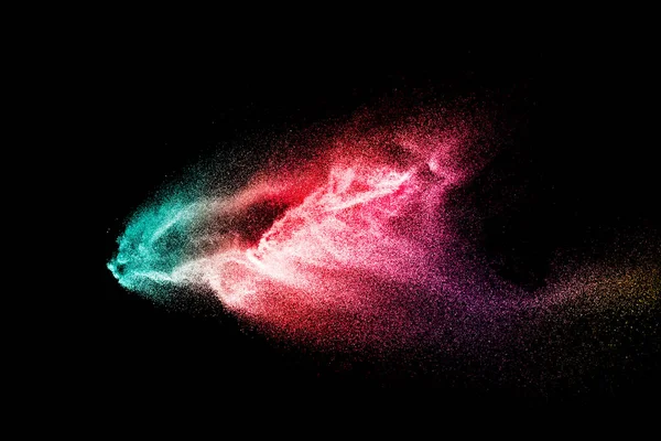 Astratto Esplosione Sabbia Multicolore Isolato Sfondo Nero — Foto Stock